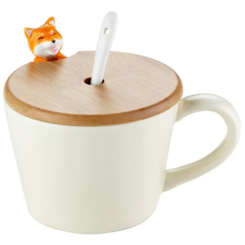Adorable Ceramic Cup with Bamboo Lid & Spoon π±πΆ β Perfect for Coffee, Tea & Soups βοΈ
